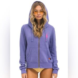 Aviator Nation Bolt 2 Zip Hoodie Lavender / Neon Pink Sz XS